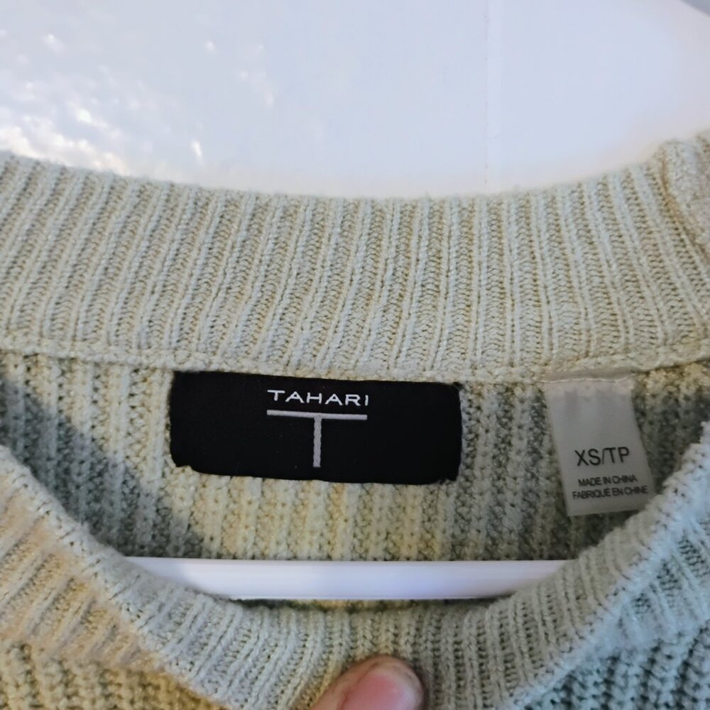 Tahari Sage Green Ribbed Knit Cropped Sweater XS Fitted - Picture 2 of 4